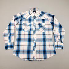 VTG 70s Wrangler Western Shirts Plaid Pearl Snap Mens Long Sleeve Shirt Sz L