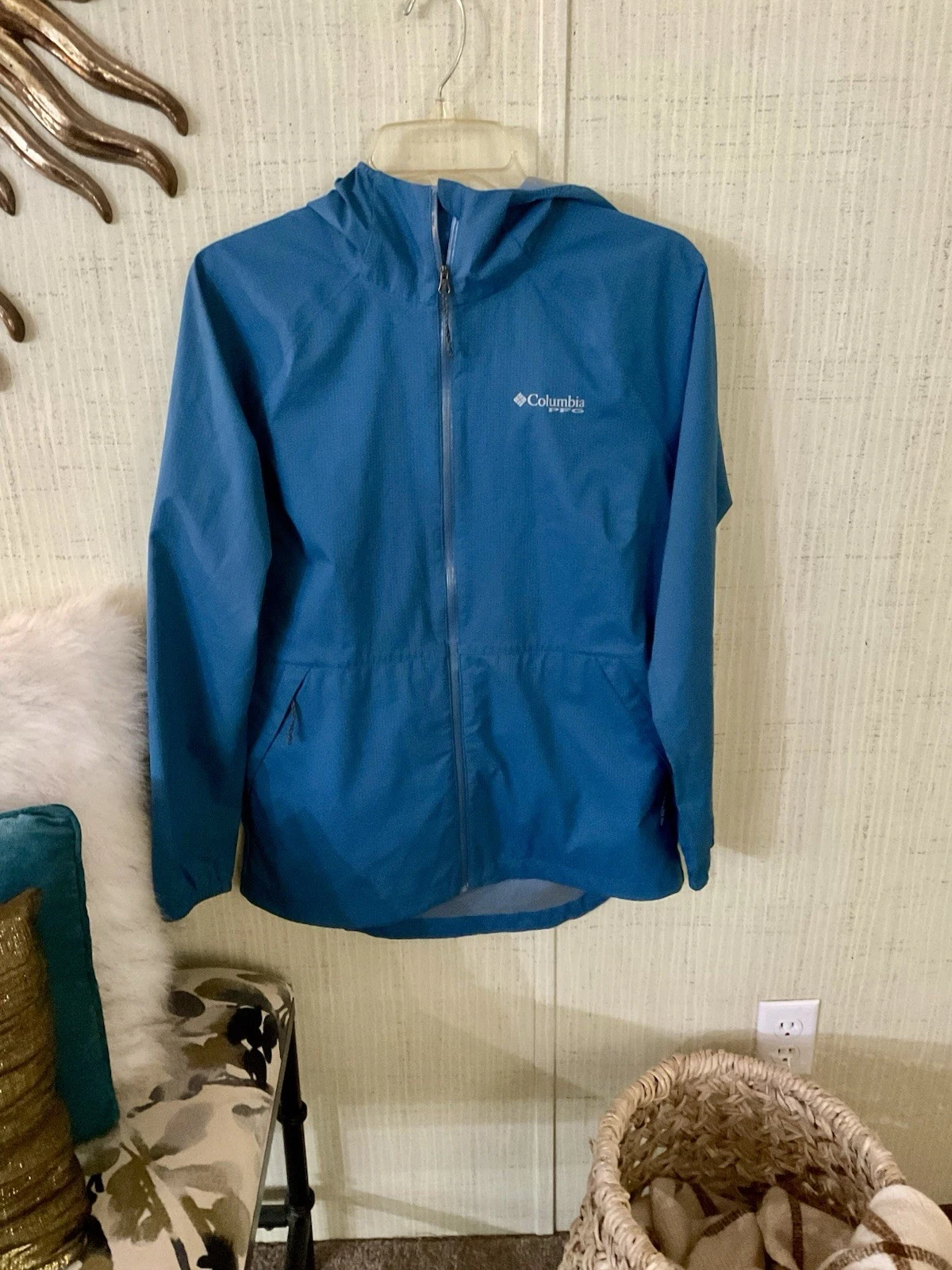 Columbia Jacket Men Small Blue PFG Full Zip Hoodie Lightweight Windbreaker B62