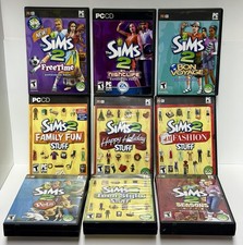 Lot of 9 Sims 2 PC Expansion Packs Stuff Packs Mix Happy Holiday H M Pets.......