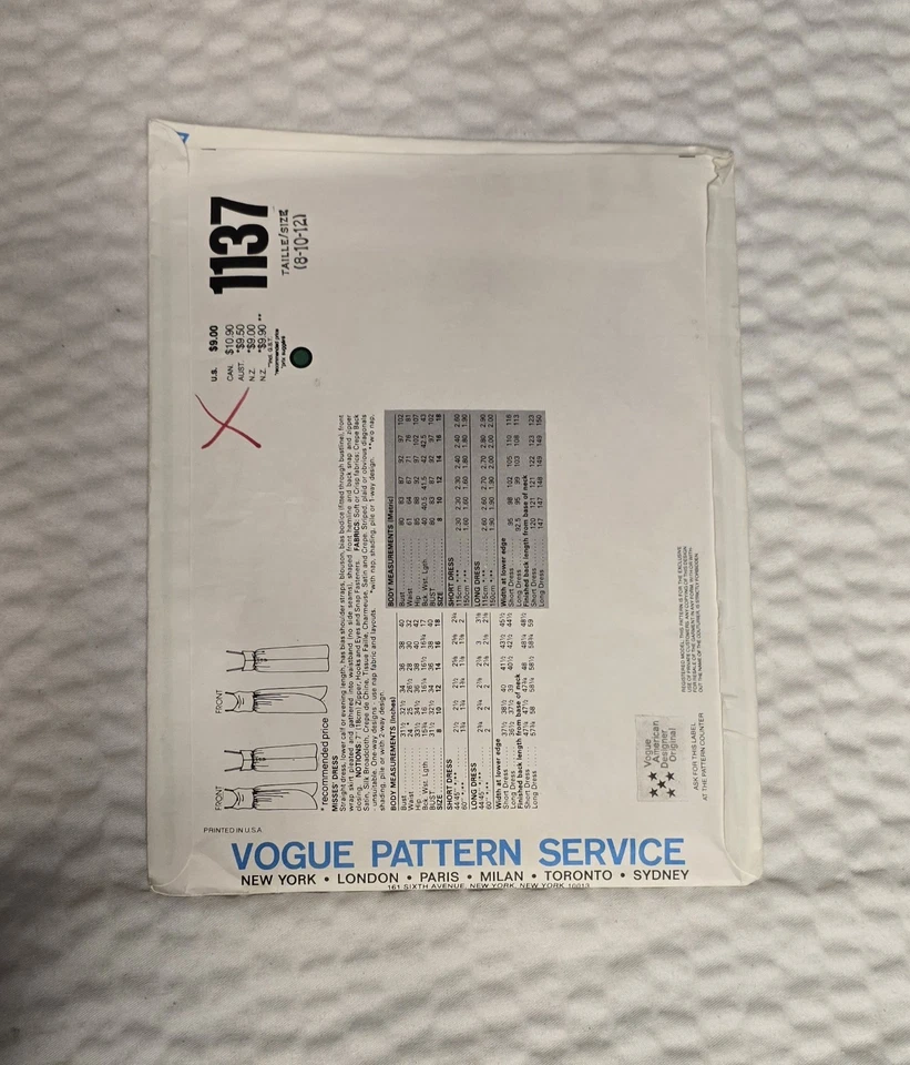 Vestido de noche Vogue Misses Designer (KASPER) talla 8-12 patrón # 1137 sin cortar FF OOP Foto 2 de 3