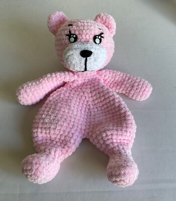 New Handmade Crochet  Pink Bear Lovey / Snuggler Amigurumi 12  Plush toy