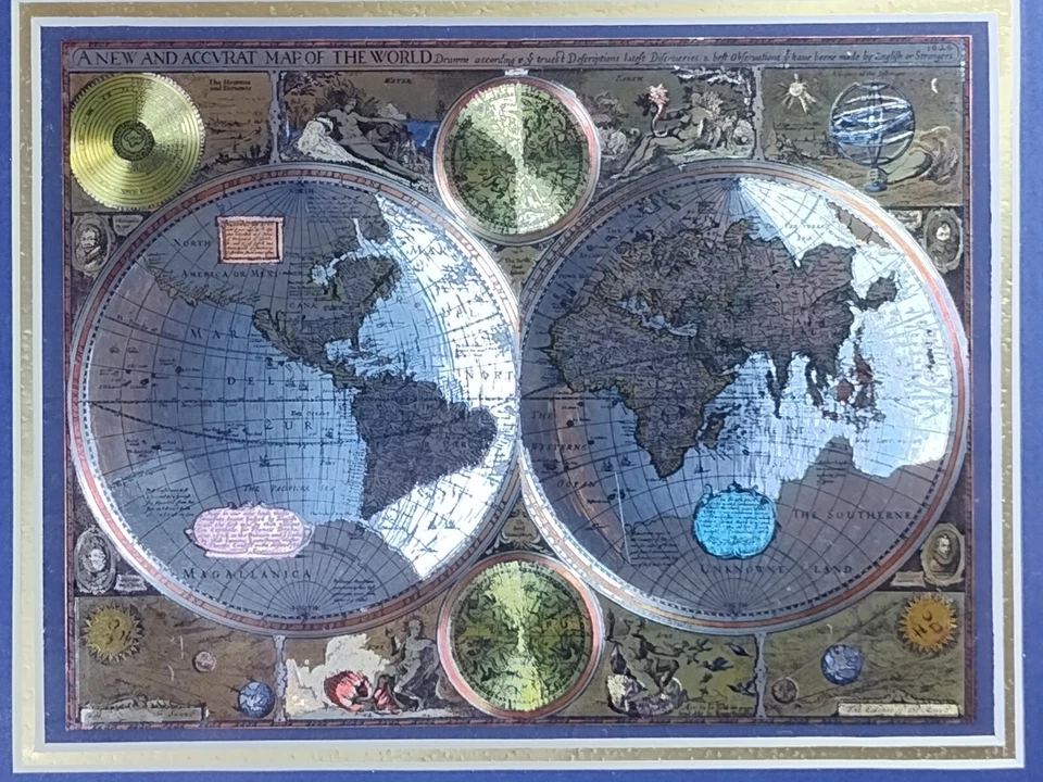 “A New And Accvrat Map Of The World” Framed Reproduction Wall Art Color Foil - Image 2 of 4