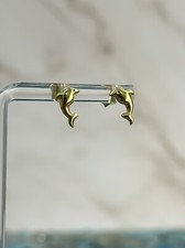 14K SOLID Gold Dolphin Earrings Studs, Gift for Women, Push Back, Marine, Sea