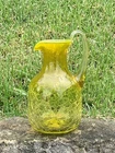 BLENKO Yellow CRACKLE GLASS Pitcher ~ 9" Size  NICE! ~ Hand Made In WV
