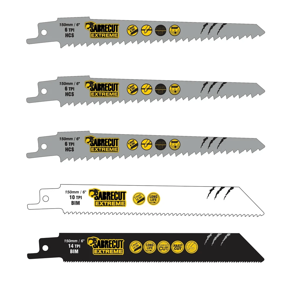 5 SabreCut Mixed Reciprocating Saw Blades For Bosch Keo Dewalt Makita Milwaukee