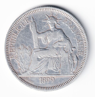 1899A FRENCH INDO-CHINA PIASTRE DE COMMERCE COIN SILVER FRANCAISE