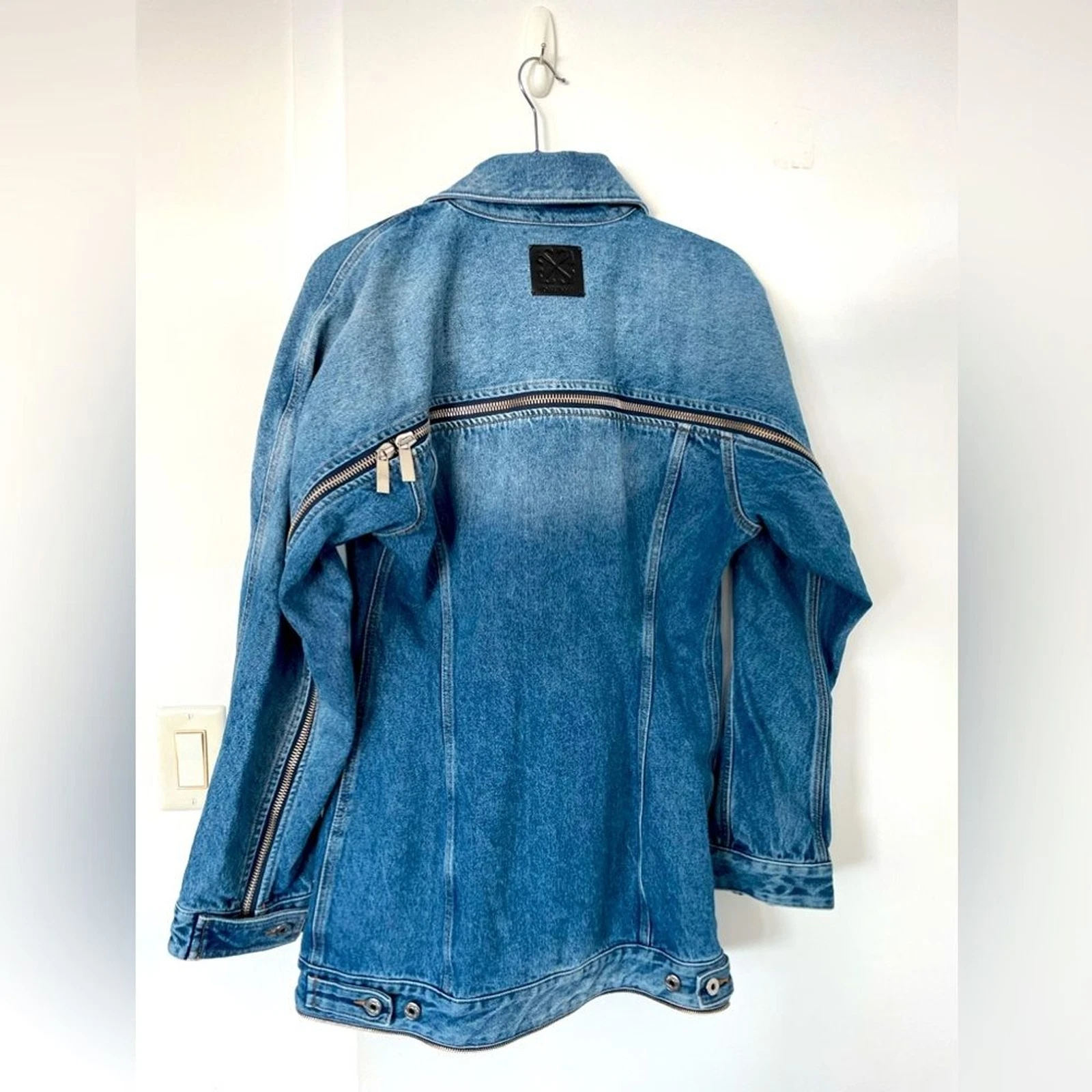 CURRENT SEASON RRP US$1.840 Off White giacca abito denim zip rotonda nuova con etichette IT42 M