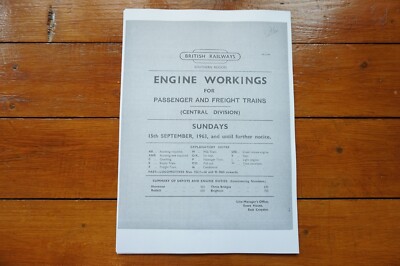 1963 Fascimilie Engine Workings Southern Region Central Division Pass Freight *