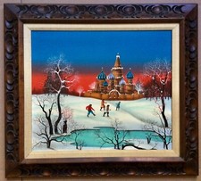 Large Naïf Winter Scene by Polish - French artist Marco Blasnavski (1920 - ?) 