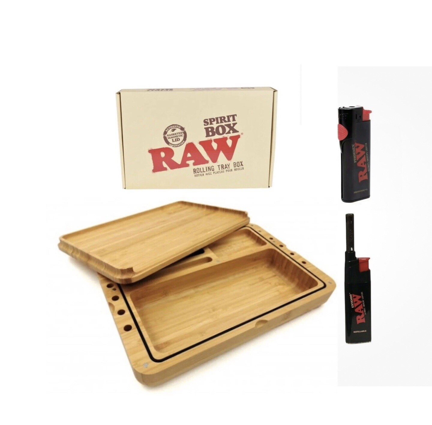 raw bamboo SPIRIT BOX Rolling Tray Magnetic Storage+raw Phoe