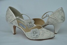 Neu HASSALL Brautschuhe MARY ROSE Ivory Spitze Diamant UK 8 Euro 41 UVP 210£