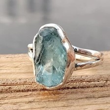 Raw Aquamarine Ring Statement Ring Solid 925 Silver Ring Handmade Women Ring