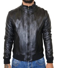 Giubbotto Bomber Uomo Vera Pelle Nero Giacca Slim Fit Giubbino VIETRI LEATHER