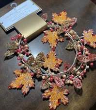 Thanksgiving GARLAND Beaded Leaves Cupcakes and Cashmere 6 Ft India STUNNING!!!