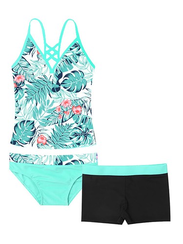 Girl's Tankini Swimsuit Swimwear Floral Bikini Set Top +Bottoms Shorts Beachwear - Picture 13 of 30