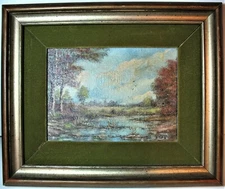 Small Framed and Signed ATOS? Scenic Oil Painting on Canvas-board