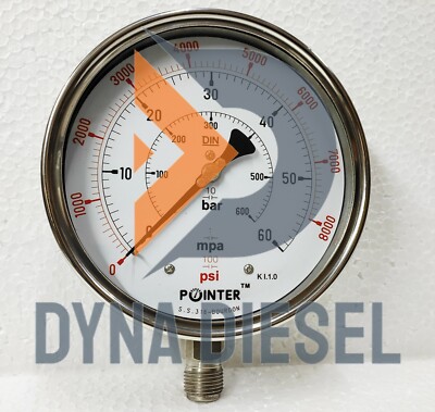 6'' Dial Pressure Gauge Triple Scale 60MPA 600 BAR 8000 PSI 1/2'' BSP Connection