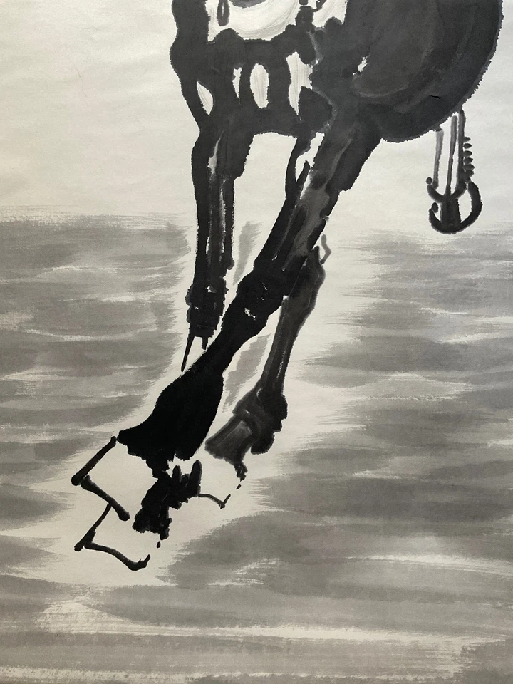 Rollo de pintura chino caballo tinta negra original firmado por artista Foto 4 de 4