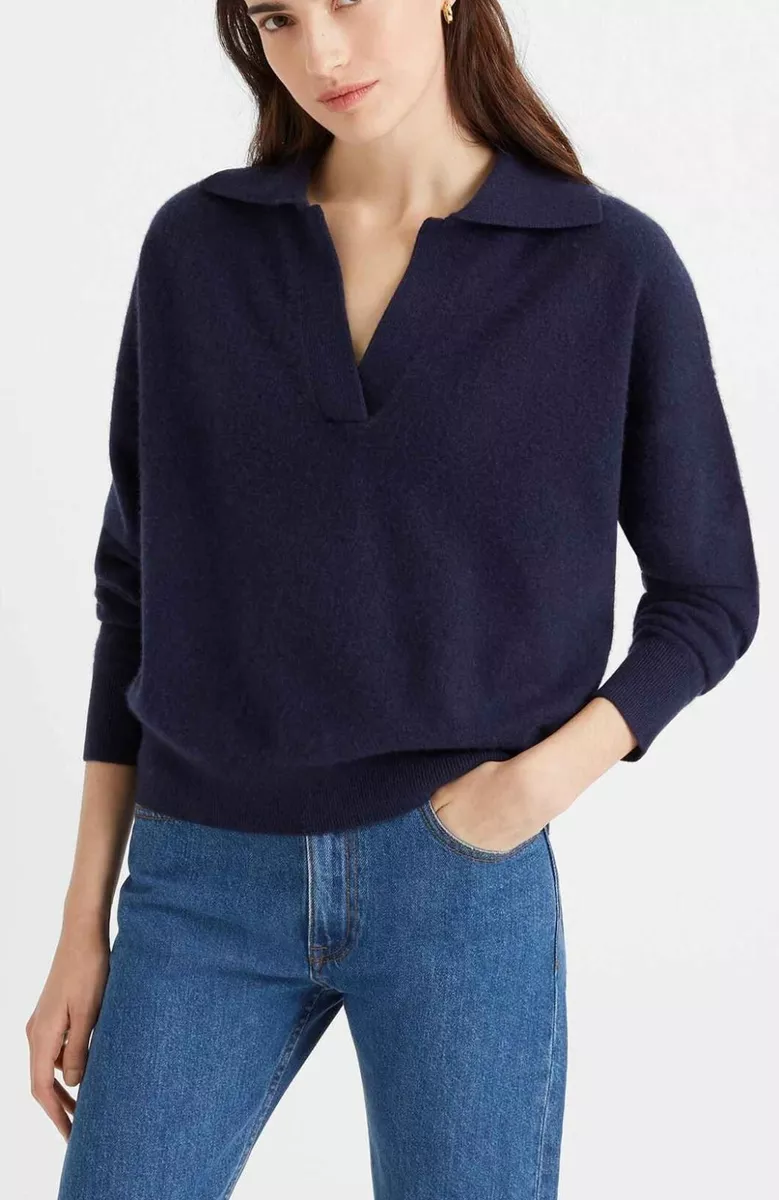 VINCE Raglan Sleeve Wool Cashmere Blend Polo Sweater in Dark Navy