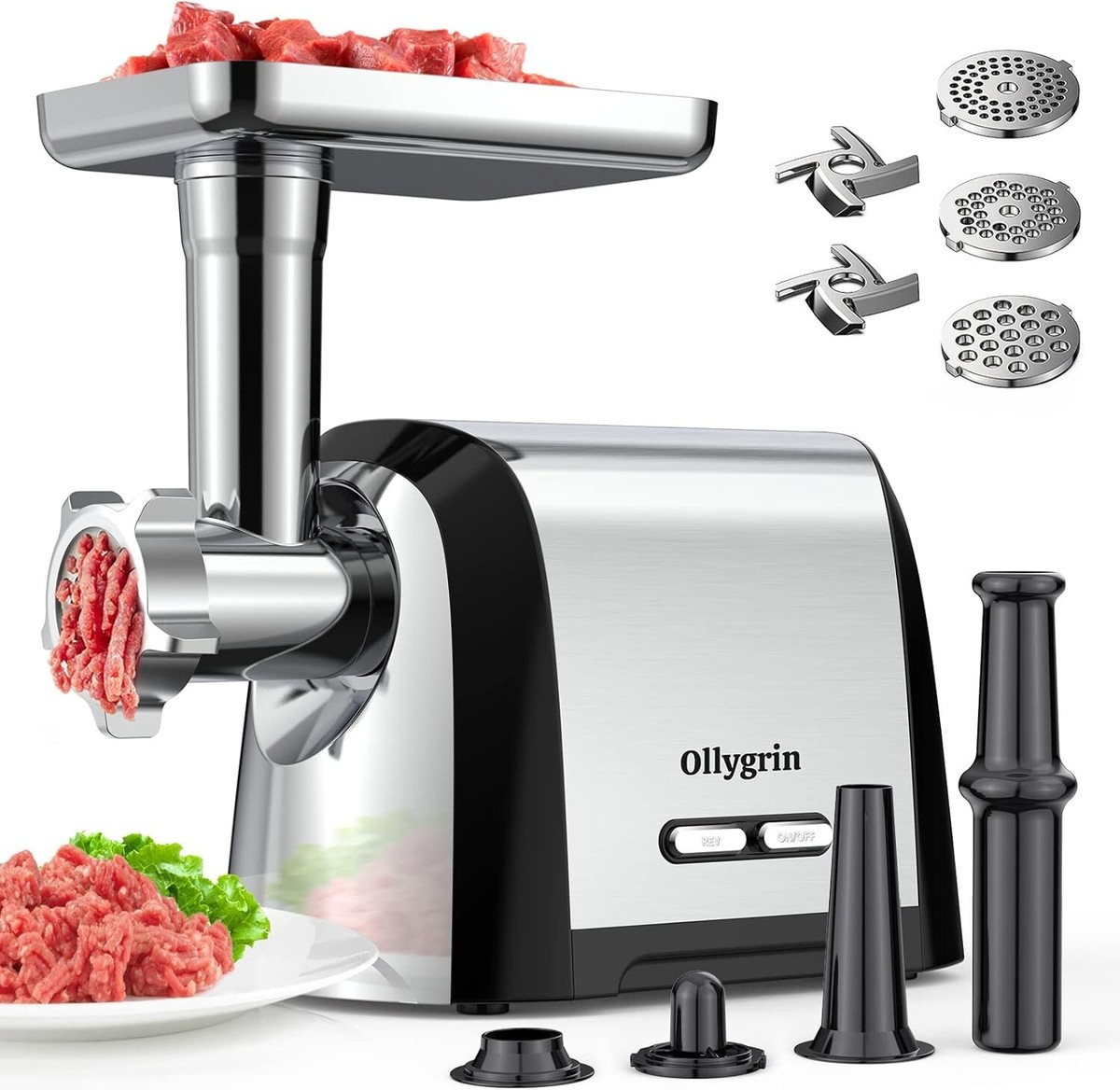 Ollygrin Meat Grinder Electric Stainless Steel, 2800W Max with
