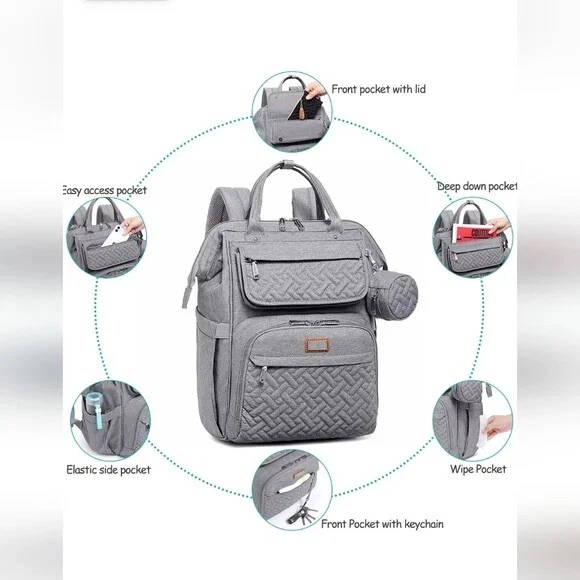 BabbleRoo Waterproof Diaper Bag Backpack Baby Essentials Travel Tote Brand New - Image 2 of 4