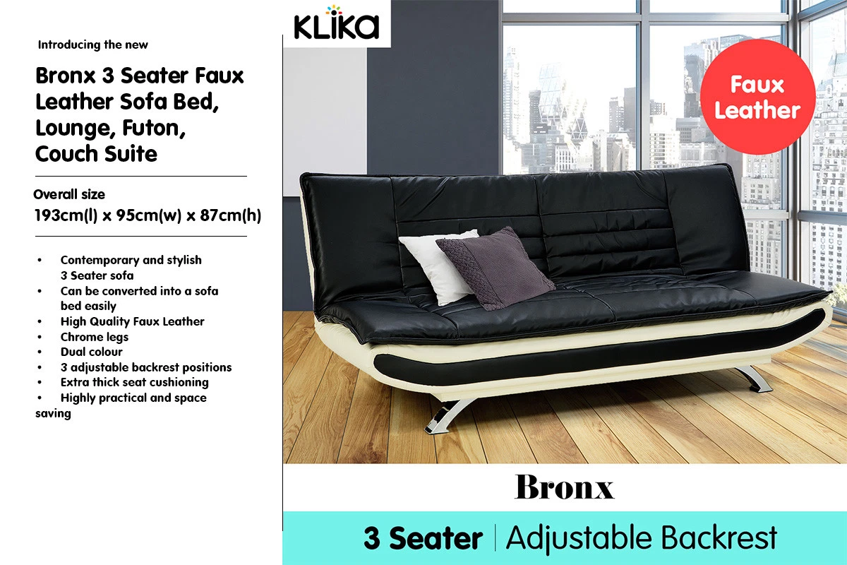 Bronx Sofa Bed Faux Leather Lounge Couch Futon Furniture