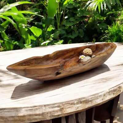 Teak Holz Schale länglich Obstschale Dekoschale Holzschale Massivholz Schüssel