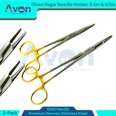 Premium Olsen Hegar Needle Driver 5.5'' & 6.5'' Suture Needle Holder (Set of 2)