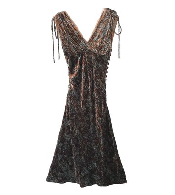 Peruvian Connection Tuscon Velvet Dress NEW Floral Side Button V Neck Womens S