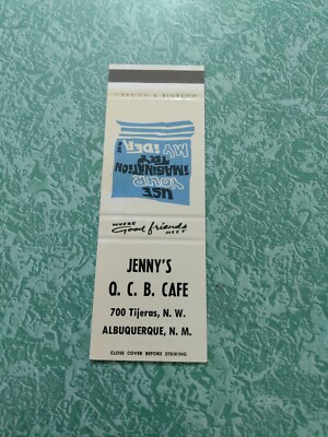 Vintage Matchbook Collectible Ephemera E8 Albuquerque New Mexico Jenny's OCB Caf