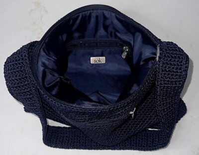 The Sak Crochet Navy Blue Backpack Drawstring Shoulder Bag Handmade EUC The sak small blue - Gem main image 2
