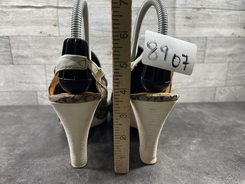 Coach Athena Wedge Sandals Women 8.5M Shoes Brown Canvas Slingback Bow Comfort - Picture 10 of 19