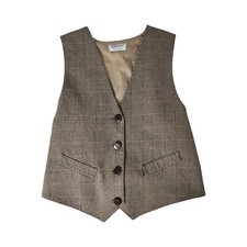 Vintage 90s Glen Plaid Button Front Tailored Vest Brown Tan Waistcoat