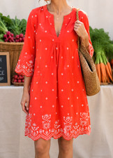 GAP Coral Rosehip Cotton Eyelet Popover Shift Dress - S