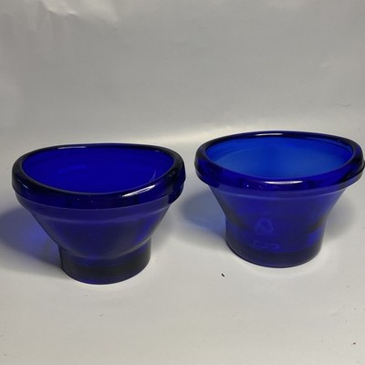 Pair Of Antique Optrex Cobalt Blue Eye Wash Cups. Safe-Guards Sight.