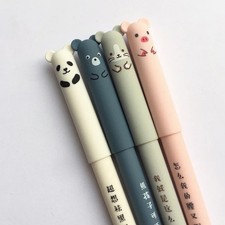4Pcs Kawaii Animal Erasable Gel Pens 0.35mm Blue Black Ink School Stationery
