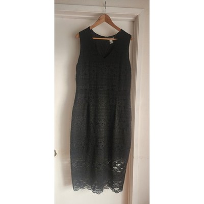 H&M Black Lace V Neck Sleeveless Sheath Midi Dress Size L