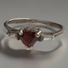 Vintage Sterling Silver Red Heart Garnet Ring Size 5.75 Baguette Accents