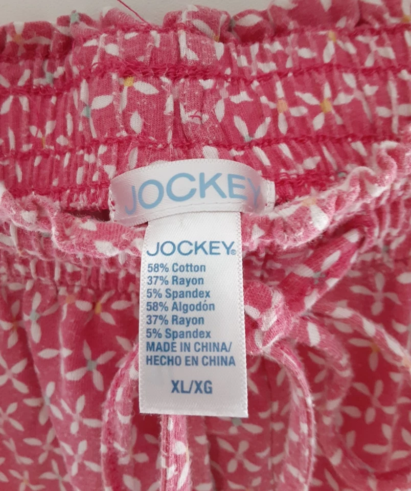 Jockey Capri Pajama Pants,  Pink with White Flowers  - Size XL - Image 3 of 4