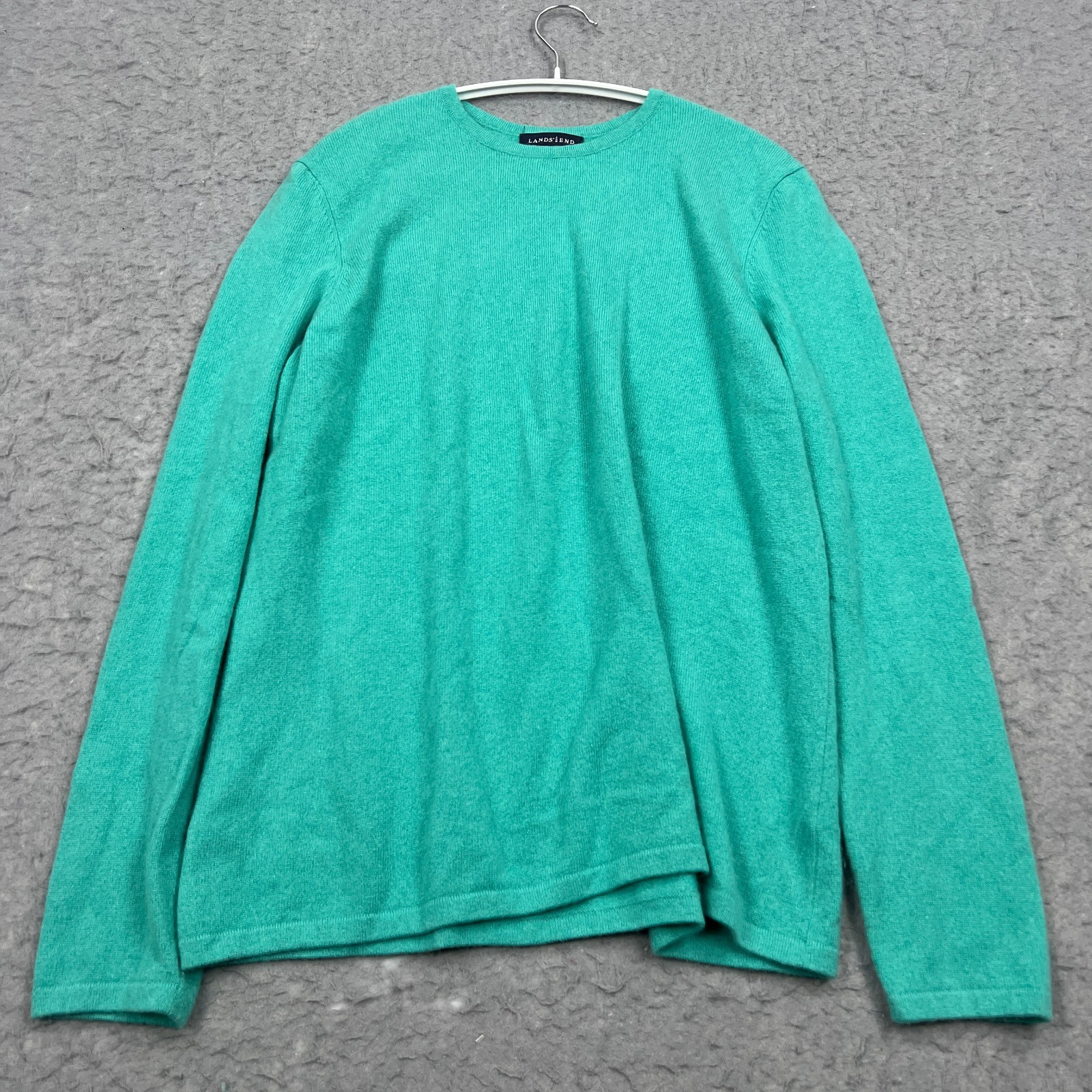 Lands End Sweater Women's XL Blue 100% Cashmere Knit Crew Long Sleeve Pullover
