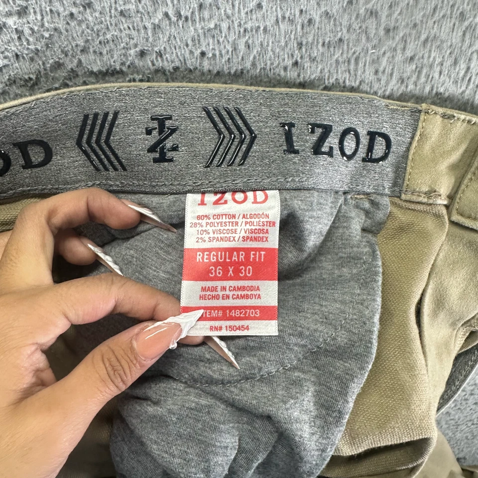 Pantalón Izod Para Hombre 36x30 Marrón Algodón Chino Recto Preppy Clásico Oficina Negocios Foto 3 de 4