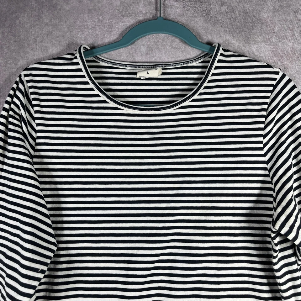 Lucy & Yak Top Womens Large Black White Stripe Knit Long Sleeve Pullover Casual - Image 2 of 4