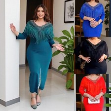 Elegant Women Party Dresses African Dashiki Beads Tassels Evening Bodycon Gown