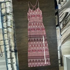 American Eagle Soft & Sexy XS Paisley Maxi Dress Boho Side Slit Strappy Back