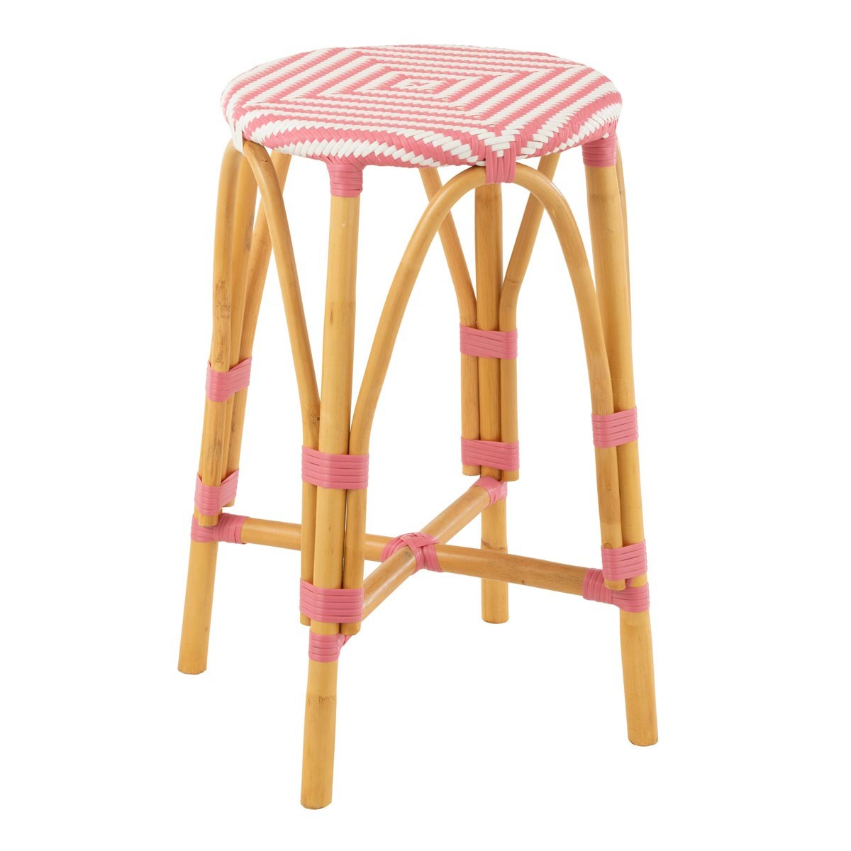 Tabouret en rotin Danial 65cm rose, l'artisanat d'art pour comptoir chic