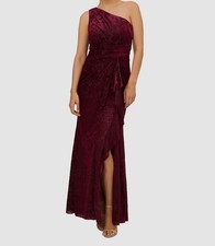 Adrianna Papell Women's One-Shoulder Velvet Burnout Gown Dress Size 16