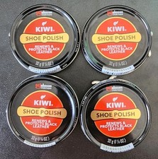  4 Kiwi Shoe Polish Renews and Protects BLACK Leather, 1.125 oz-32g