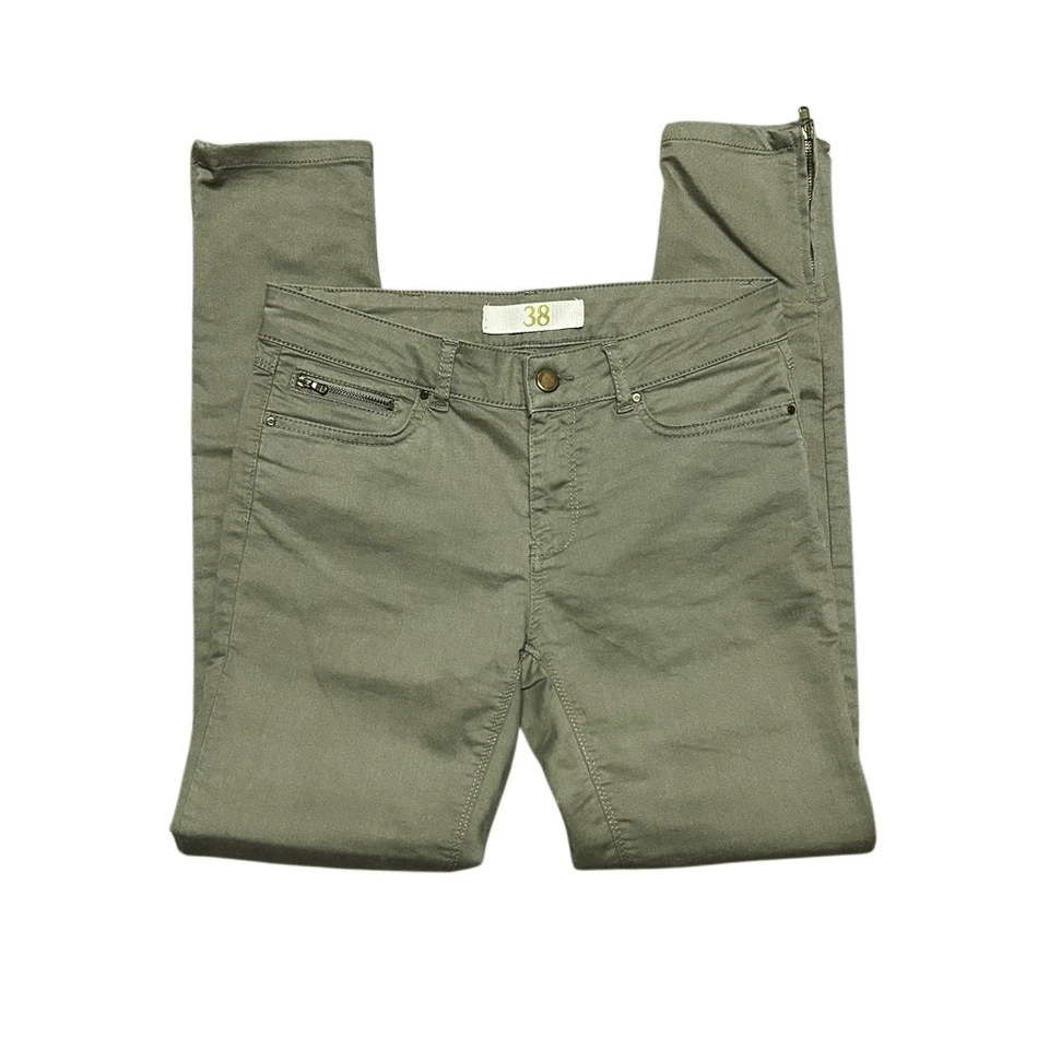 ZARA Basic Olive Green Skinny Jeans Size 38 Zipped Hem Pockets Mid Rise Denim - Image 4 of 4