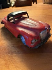 Vintage 1950s Japanese Tin Litho Friction Toy Car Red Black Roof LB Japan