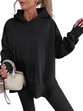 Womens Oversized Hoodies Long Sleeve Fleece Side Slit Hooded Sweatshirts Pull...